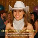 Homaisson White Cowgirl Hat for Women, Sparkly Cowboy Hat with Sunglasses Bandanas Glitter Cowgirl Hat for Themed Party Costume (White)