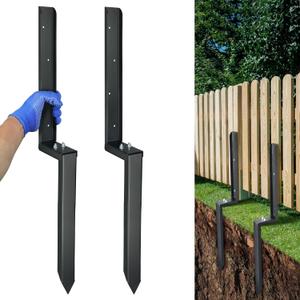 Heavy Duty Steel Fence Post Repair Kit, 32 Inch Long Anchor Ground Stakes for Repair Tilted/Broken Wood Fence Post (2 Sets)