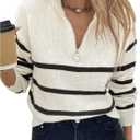 Milumia Women's Striped Half Zip Pullover Sweater Mock Neck Long Sleeve Ribbed Knit Pullover Tops