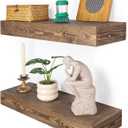 Floating Shelves 3 inch Thick for Wall Set of 2,Solid Pine Wood Wall Mount Shelf for Kitchen Living Room Bedroom Bathroom,8" D x 24" L x 3" H-Distressed Black Walnut