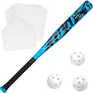 Ortiz34 Grand Slam Set- Graffiti Plastic Bat, 3 Balls, 1 Throw Down Base (Blue)