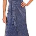 Adrianna Papell Women's Metallic Mesh Cascade Gown (14, Light Navy)