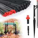 25 Pcs 12.8 Inch Drip Irrigation Stakes with 360 Degree Sprayer Emitters and Sprinkler Extension Riser for 1/4 Inch Drip Tubing Micro Sprinkler Heads Stakes for Garden Watering System, Red