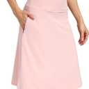 Womens Midi Knee-Length Skirt with Built-in Skorts Hidden Drawstring Zippered Pockets Appropriate for Working Casual Office (X-Large, Pink)