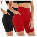 2 Pack Womens Biker Shorts with Pockets, High Waisted Yoga Shorts for Women Running Gym and Workout L