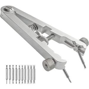 Watch Spring Bar TweezersSpring Bar Plier Tool with Hardened Steel 10 Tips Pins for Watch Band Replacement (Silver)