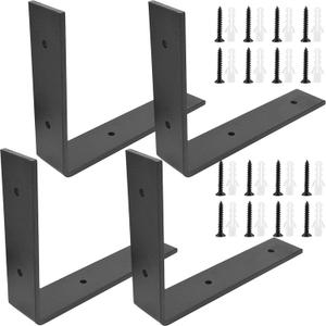 4 Pack Heavy Duty Black Metal Shelf Brackets 6x6 inch, STARVAST Wall Mounting L Angle Bracket, Rustic Industrial Floating Shelf Brackets 5mm Thick Countertop Support Bracket - Includes Screws