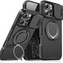 Heavy Duty Series Designed for iPhone 16 Pro Case,Rugged 360 Rotatable Ring with Invisible Holder Stand,Slide Camera Cover & Military Grade Drop Protection Shockproof,Black