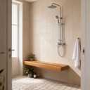 Minimalist 60″Floating Teak Shower Bench: Warm, Easy to Install (No Tile!), Holds 670 lbs for a Modern Bathroom.