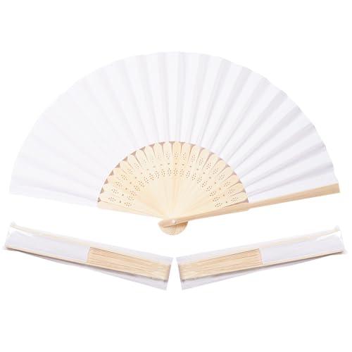 Sepwedd 50pcs White Paper Hand Fan Bamboo Folding,Handheld Paper Folded for Wedding Party and Home Decoration