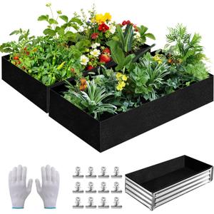2 Sets 4 x 2 x 1 ft Raised Garden Bed Liner Bag, Breathable Grow Bed Fabric Liners with Clips and Gloves, Garden Box Non Woven Bag for Outdoor Plants Growth Keep Soil Isolation (No Garden Bed) (Rectangle)