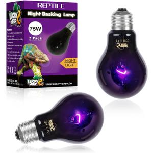 LUCKY HERP Reptile Heat Lamp 75W 2 Pack, Reptile Night Heat Bulb, Reptiles & Amphibians Basking Spot Light Bulb for Bearded Dragon, Lizard, Snake, Turtle, Chameleon