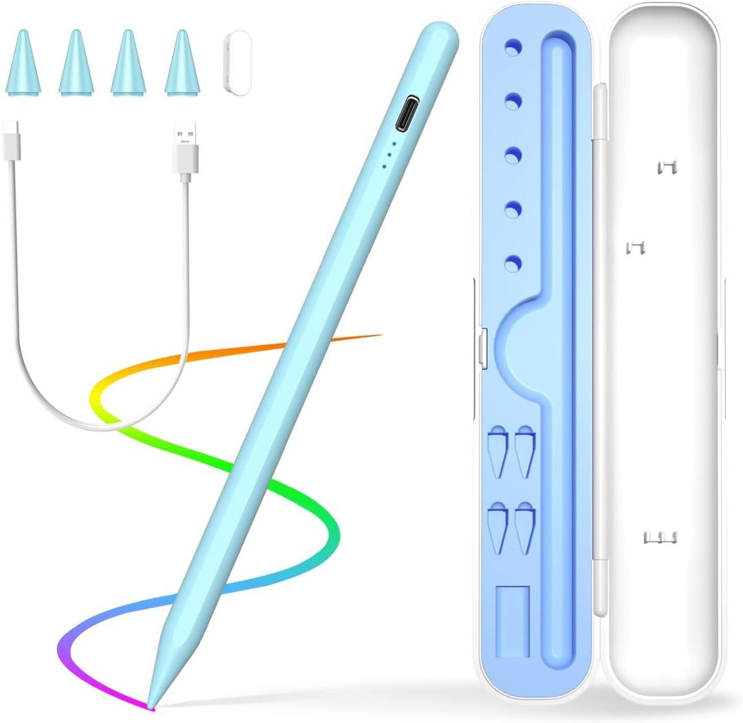 Stylus Pen for iPad 2018-2025, 15 Mins Fast Charge for Apple Pencil with Palm Rejection, Compatible with iPad 11/10/9/8/7/6, Pro M4/12.9"(6/5/4/3)/11", Air M3/M2/5/4/3, Mini A17 Pro/6/5, Blue