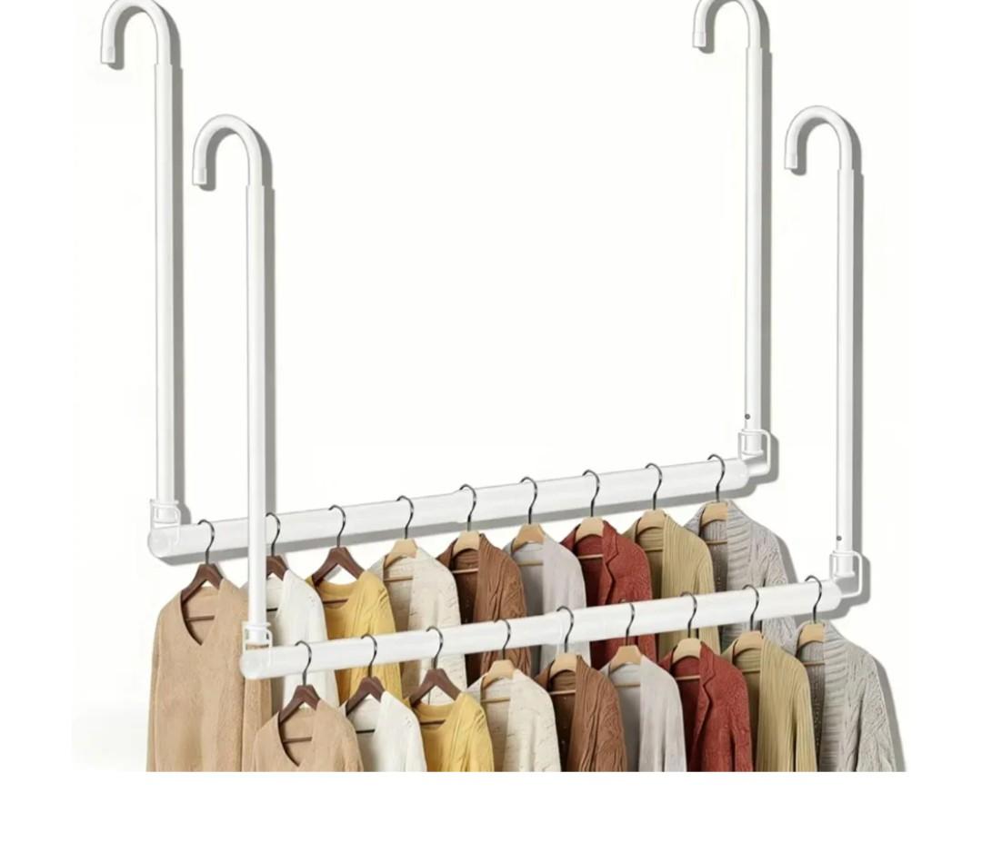 Hanging Closet Rod Adjustable Width Height Closet Rod For Hanging Clothes White 2 Pack Closet Extender Hanging Rod Clothes SpaceSaving Hanging Bar Organizer