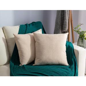 Stellhome Set of 2 Decorative Linen Throw Pillow Cover Square Burlap Farmhouse Cushion Cover for Bedroom, 20 x 20 inch (50 cm), Beige
