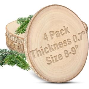4pcs Wood Slices for Centerpieces 8-9inchs-Christmas Rustic Wood Circles Wedding Table Decor-Unfinished Baby Shower Wood Rounds for DIY Crafts