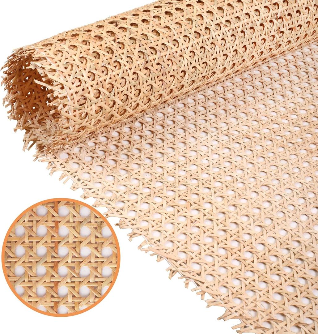 24" Width Natural Cane Webbing 5Feet, Rattan Webbing Roll for Caning Projects, Woven Open Mesh Cane for Furniture, Chair, Cabinet, Ceiling, Bed