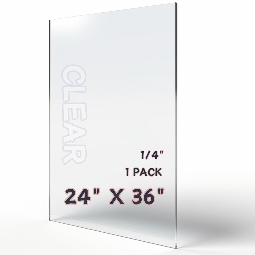 Plexiglass Sheets 24x36 1/4 Inch Thick, Clear Acrylic Sheet, Acrylic Panel Sign - Large, Cut-to-Size Plexiglass Window (1 Pc)