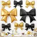 8 Pcs Black and Gold Bow Balloons, Bow Party Decorations, 38 In 21 In Different Sizes Giant Black Gold Foil Balloon for Girls Women Coquette Birthday Engagement Wedding Valentine's Day Decorations