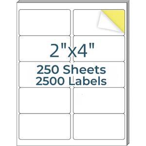 2" x 4" Mailing Labels,2500 Address Labels(250 Sheets),Printable White Shipping Labels for Laser/Inkjet Printer,Permanent Adhesive Sticker Labels