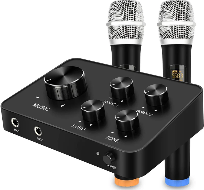 DIGITNOW!Portable Karaoke Microphone Mixer System Set, with Dual UHF Wireless Mic, HDMI-ARC/Optical/AUX & HDMI In/Out in Singing Receiver for Smart TV, PC, KTV, Home Theater, Amplifier, Speaker
