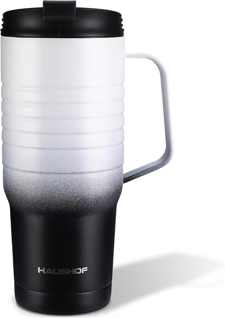 HAUSHOF 24 oz Travel Mug with Handle, Stainless Steel Vacuum Insulated Coffee Travel Mug, Double Wall Travel Mugs with Leakproof Lid, BPA Free, 24 fluid ounces