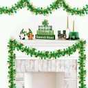 50FT St Patricks Day Decorations Garland Gold Horseshoe Green Hat Shamrock Tinsel Garland, Shiny Metallic Hanging Shamrock Decor Saint Patricks Day Decor for Home Indoor Outdoor Irish Party Supplies
