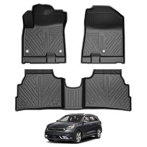 Falafa Floor Mats Fit for 2019-2022 Kia NIRO EV(NOT for HEV & PHEV), TPE All Weather Protection Floor Liners 1st & 2nd Row NIRO EV 2019 2020 2021 2022 Car Mats Accessories, Black