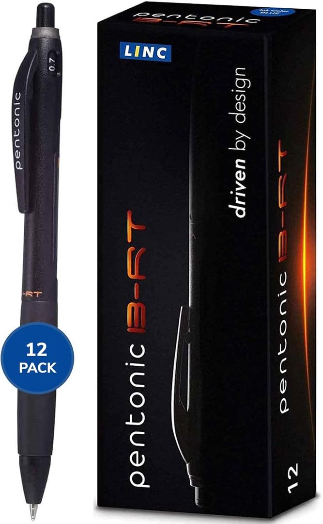 linc Pentonic BR-T Retractable Ballpoint Pens, 12 Count, Black Ink, 0.7 mm Fine Point, Smooth Writing For Journaling, Office & School (PEN12120)