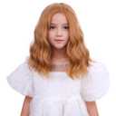 Strawberry Blonde Wig for Kids Girls Short Light Blonde Side Part, Wavy Curly Wig for Child Heat Resistant Synthetic Hair with Hair Cap
