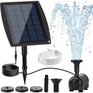 2.5W Solar Water Pump with 3 Spray Nozzles, 3.94FT Tubing, 9.85FT Power Cable, DIY Solar Water Fountain for Garden, Yard, Water Feature