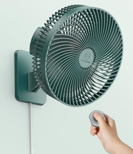 LEMOISTAR 10 Inch Wall Mounted Fan with Remote Control, 90° Oscillating, 4 Speeds, 4 Timer, Adjustable Tilt, 70 Inch Cord, Quiet, for Bedroom Garage RV Office Home Patio-Green