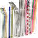 9.6” Large Acrylic Straw Holder for Cabinet Door - 6 compartments, easy to clean, Reusable Tumbler Straw Organizer Storage, Small Kitchen Accessories Container, Ultra Sticky Cupboard Door Mounted