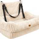 Pawaboo Dog Car Seat, Dog Booster Car Seats with Memory Foam, Thickened Cushion & Washable Removable Cover, Pet Travel Carseat Bed with Safety Leashes for Medium/Large Dogs or 2 Small Dogs, Beige