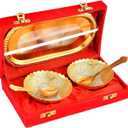 NOBILITY Bowl Spoon Tray Set Gold and Silver Plated Dry Fruits Dessert Serving Set Diwali Christmas Eid Wedding Return Gifts Friends Family Home Decorative Housewarming Corporate Gift items