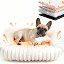 Dog Bed for Small Medium Size Dog, Washable Self Warming Dog Cat Beds for Indoor Cats Fluffy Rabbit Fur Pet Bed for Puppy and Kitten, Orthopedic Dog Cat Beds with Removable Cover & Anti-Slip Bottom (White Square)