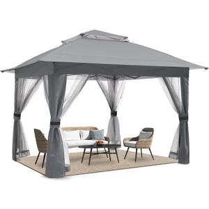 COOSHADE 11x11 Pop Up Gazebo Tent Outdoor Canopy Patio Shelter with Mosquito Netting(Grey)