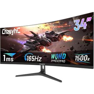 34 Inch Ultrawide Curved Gaming Monitor - WQHD 3440x1440p, 165Hz, 120% sRGB, FreeSync, VESA Mountable (DP&HDMI Cable Incl.) - Immersive PC Monitor for Gamers & Professionals, Black