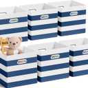 6 Pcs 11 Inch Fabric Storage Cubes with Metal Handle Back to School Classroom Supplies Navy Blue Striped Style Collapsible Bins Organizer for School Nursery Shelves Clothes Gift