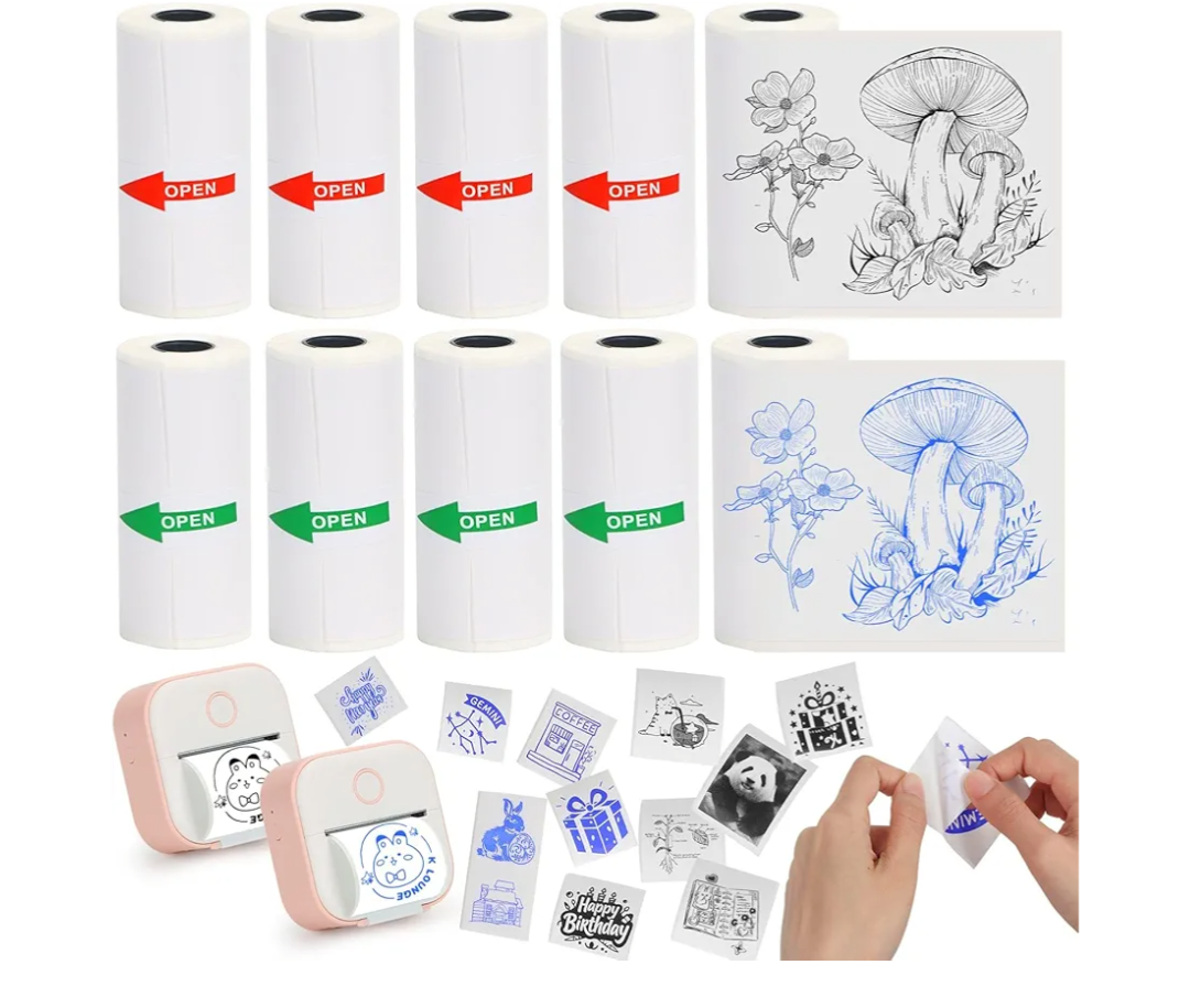 HUIJUTCHEN T02 Mini Thermal Sticker Paper, Compatible with Phomemo M02/ M02X/ M02S Label Printer, 5 Rolls Blue Image&5 Rolls Black Image Printing Paper for Photo/ Note/ DIY/ Memo, 10 Rolls, 53 * 28mm