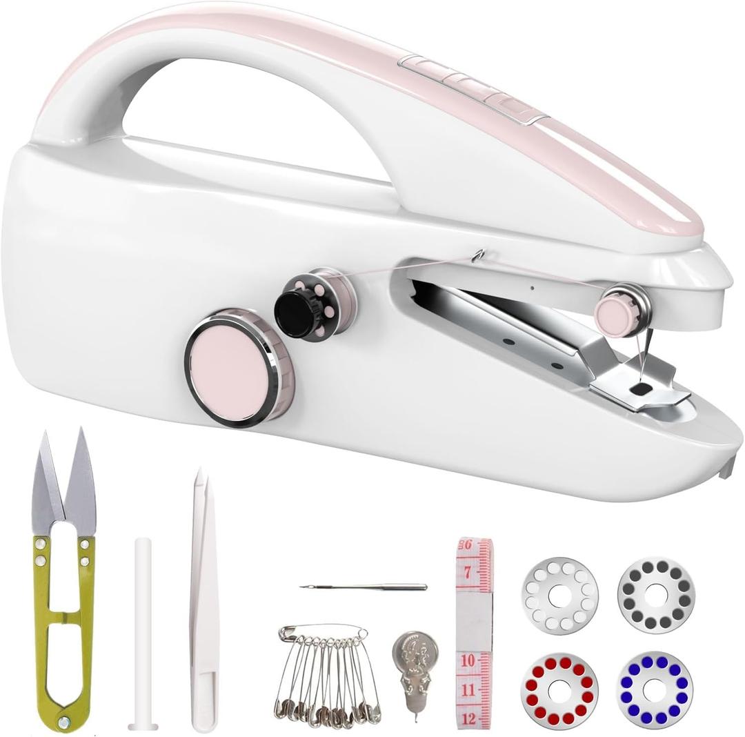 Handheld Sewing Machine,Portable,Mini Sewing Machine,Easy to Use,Fast Sewing Speed, Suitable for Sewing Clothes,Fabric,DIY Home Machine for Beginners, Pink