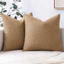 MIULEE Pack of 2 Brown Faux Linen Throw Pillow Covers Square Rustic Farmhouse Decorative Burlap Pillowcases Cushion Covers for Couch Bed Sofa Living Room 18x18 Inch