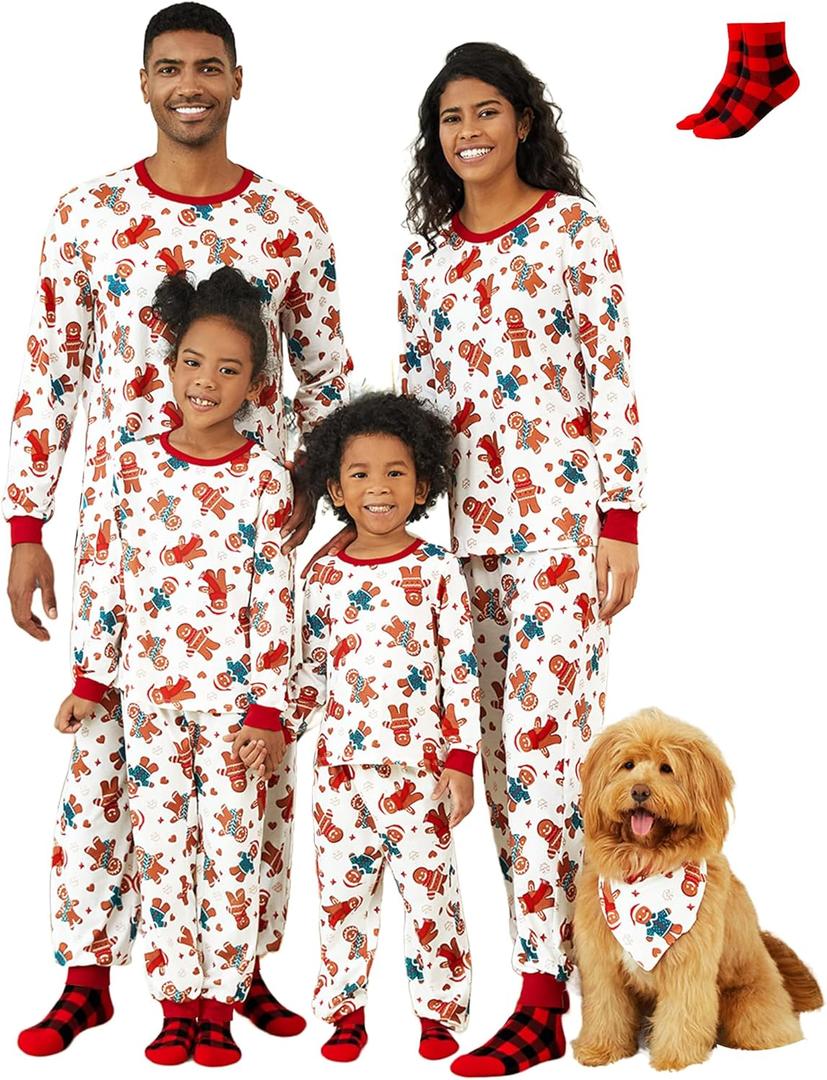 PATPAT Christmas Family Matching Pajama Sets Includes Christmas Socks - Perfect for Family Photos & Holiday Celebrations (White)