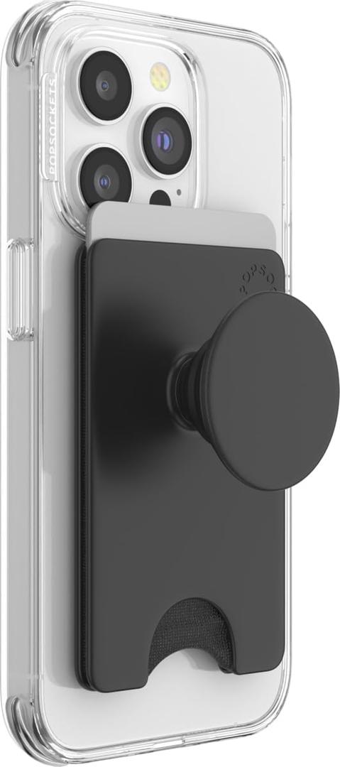 PopSockets Phone Wallet with Expanding Kickstand, Phone Card Holder - Black