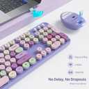 Wireless Keyboard and Mouse Set, Retro Typewriter 2.4GHz Full Size 104-Key Cute Colorful Keyboard with Number Pad Round Keycaps for Windows PC Laptop(Colorful Purple)
