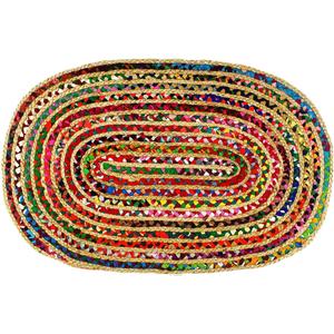 COTTON CRAFT Jute Chindi Braid Rag Rug - Boho Farmhouse Rustic Area Accent Throw Rug - Handwoven Reversible Natural Recycled Cotton- Living Room Den Study Home Dcor Gift - 2' x 3' Oval - Multi Color