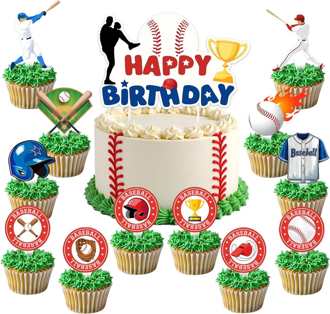2 x 25 Pcs Baseball Cake Topper & Cupcake Toppers Baseball Birthday Decorations Sports Theme Party Decorations