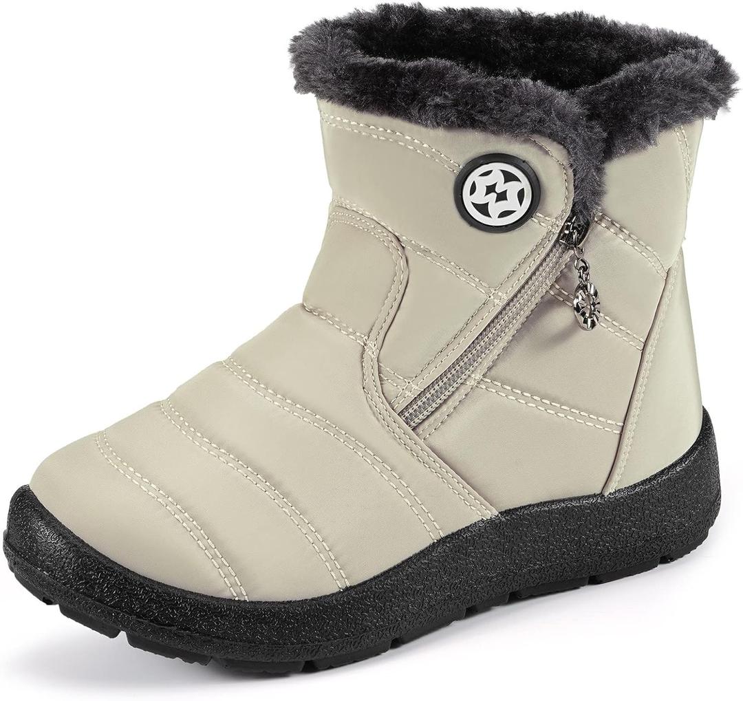 Girl's Boy's Winter Snow Boots Ankle Boots for Kids Boots Warm Fur Anti-Slip (10.5 Little Kid, Beige)