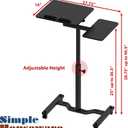 SHW 28.75" to 40.5" Height Adjustable Rolling Laptop Cart with Tilting Desktop and Side Shelf, Black