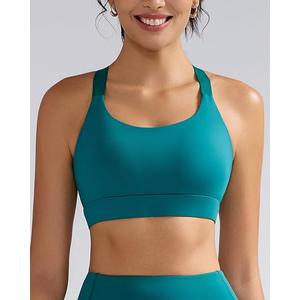 RUNNING GIRL Sports Bras for Women High Support, Adjustable Straps Criss-Cross Hook Back Sports Bras for Women with Sewn in Pads_WX3125_Storm Teal_XXL